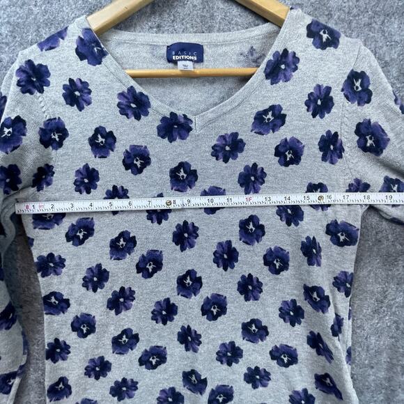 Basic Edition Sweater Womens Medium Gray Purple Floral Long Sleeve Y2K Boho - Picture 3 of 6